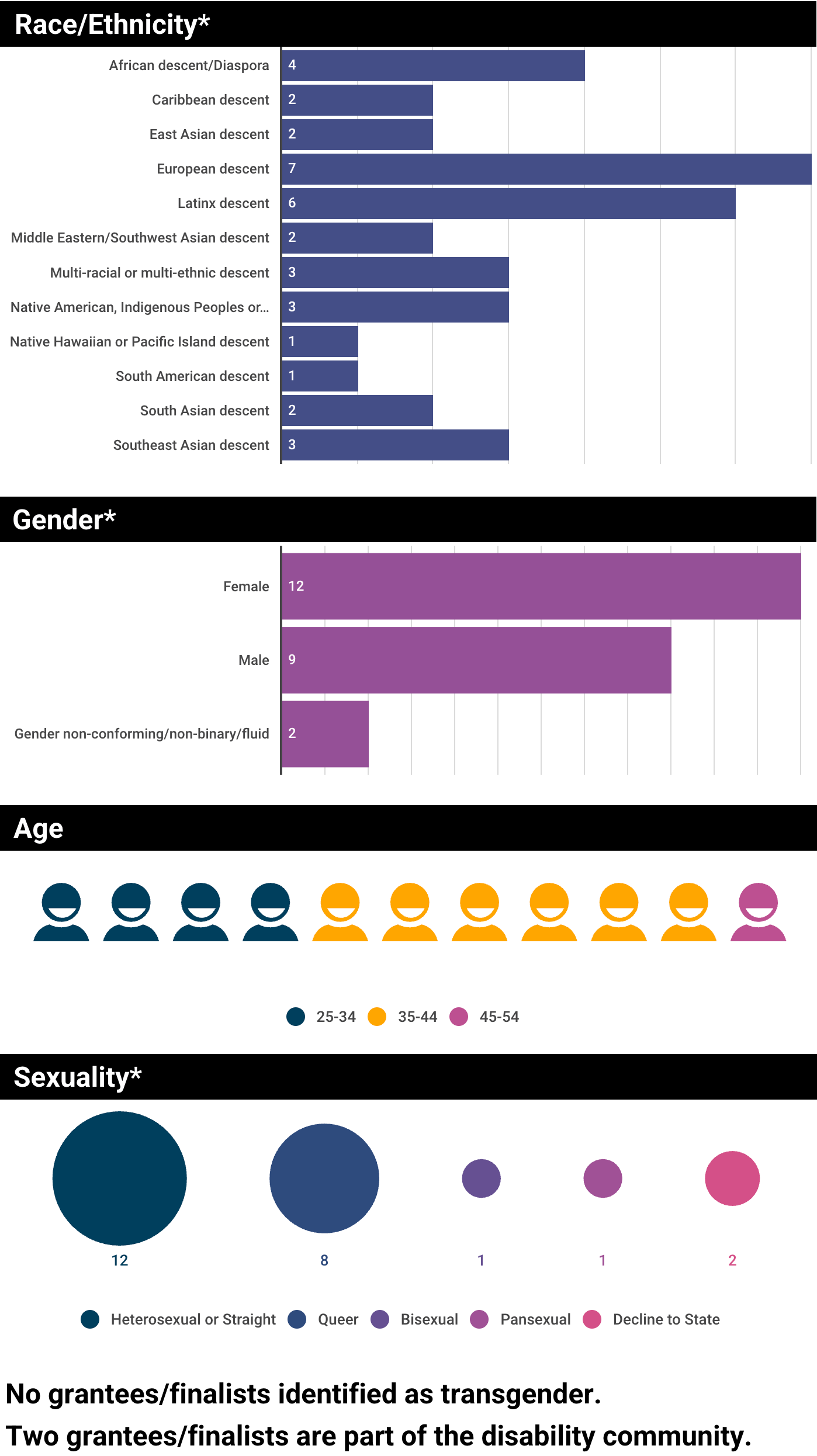 Chart showing race/ethnicity, gender, age, sexuality and transgender and disability identity