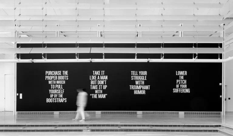 Installation view, Kameelah Jana Rasheed: Source Material for a Poem I've Been Trying to Write about Casual Superlatives, National Progress and Palate Cleansers, 2015, in Catalyst: New Projects by Meredith James, Kameelah Janan Rasheed, and Casey Tang, October 18, 2015–February 28, 2016 at the Queens Museum.