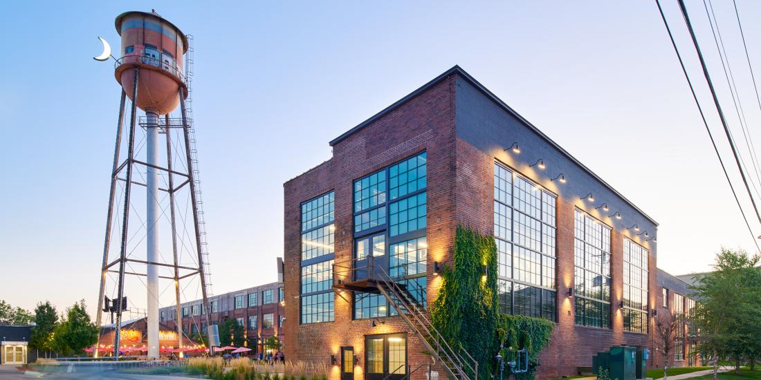 Exterior of Vandalia Tower offices, with watertower